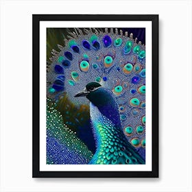 Peacock Pointillism Bird Art Print