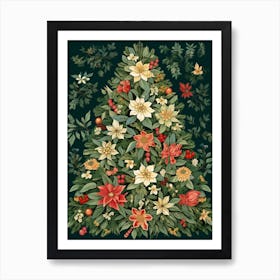 William Morris Style Christmas Tree 8 Art Print