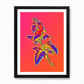 Neon Tree Mallow Botanical in Hot Pink and Electric Blue n.0415 Art Print