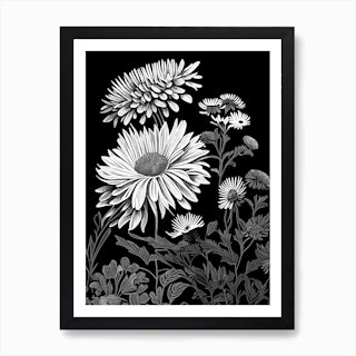 Black Eyed Susan Wildflower Linocut Art Print by Wildflower Studio