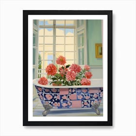A Bathtube Full Of Dahlia In A Bathroom 4 Art Print