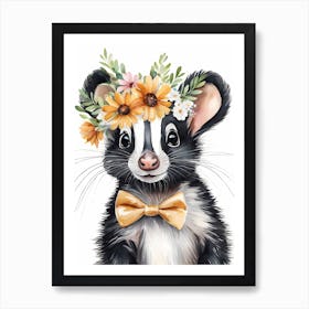 Baby Skunk Flower Crown Bowties Woodland Animal Nursery Decor (28) Art Print