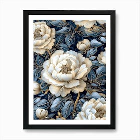 William Morris Prints Blue Flowers William Morris Exhibition Print Navy Blue Gold Poster Vintage Full Art Print