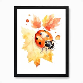 Ladybug Watercolour In Autumn Colours 3 Art Print