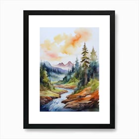 Taiga watercolor landscape, high quality watercolor forest background.11 Art Print