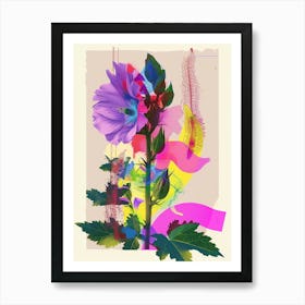 Hollyhock 1 Neon Flower Collage Art Print