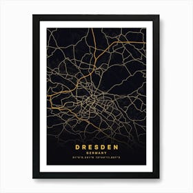 Dresden Germany Black And Gold Map Art Print