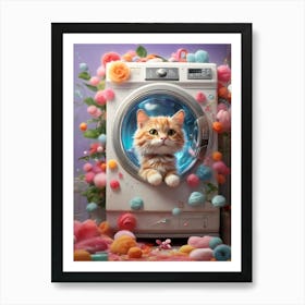 Cat In Washing Machine 4 Art Print