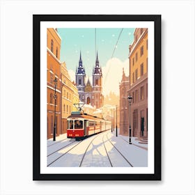 Vintage Winter Travel Illustration Prague Czech Republic 3 Art Print