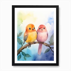 Watercolor Birds On A Branch 2 Art Print