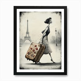 Paris With A Suitcase Art Print