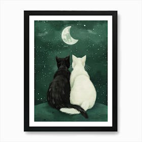 Two Cats Looking At The Moon 5 Art Print