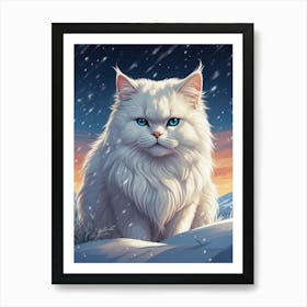 White Cat In The Snow Art Print