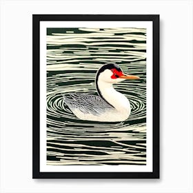 Grebe 2 Linocut Bird Art Print