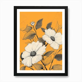 White Flowers On Orange Background 1 Art Print