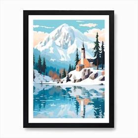 Retro Winter Illustration Lake Bled Slovenia 2 Art Print