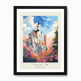 Neuschwanstein Castle   Bavaria, Germany   Cute Botanical Illustration Travel 3 Poster Art Print