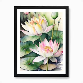Lotus Flowers In Park Watercolour Ink Pencil 5 Art Print