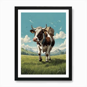 Cow With Backpack Art Print