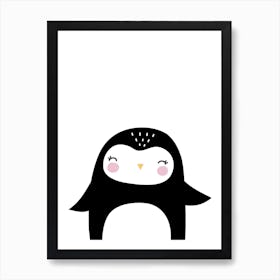 Scandi Black Penguin Art Print