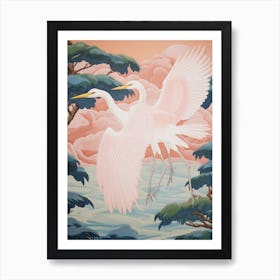 Vintage Japanese Inspired Bird Print Egret 1 Art Print