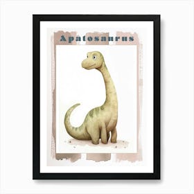 Cute Cartoon Apatosaurus Dinosaur Watercolour 3 Poster Art Print