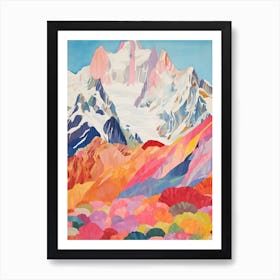 Mont Blanc France 2 Colourful Mountain Illustration Art Print