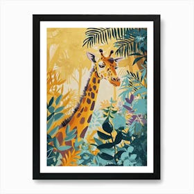 Golden Giraffe Leaf Portrait Art Print