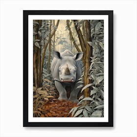 Rhino In The Trees Realistic Illustration 4 Art Print