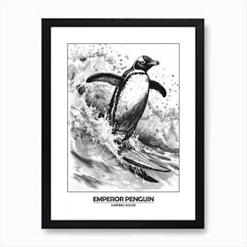 Penguin Surfing Waves Poster 4 Art Print