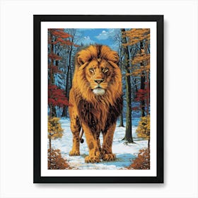 African Lion Relief Illustration Seasons 1 Art Print