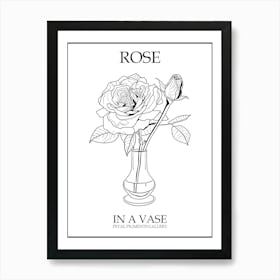 Rose In A Vase Line Drawing 3 Poster Art Print