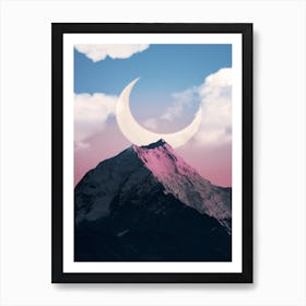 Crescent Moon Over Mountain 1 Art Print