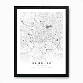 Hamburg Germany White Map Art Print