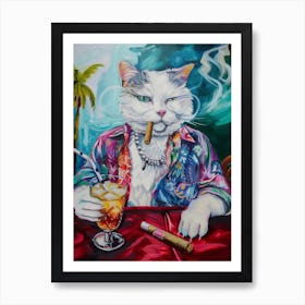 Animal Party: Crumpled Cute Critters with Cocktails and Cigars Cat With A Cigar Art Print