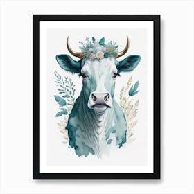 Floral Cute Cow Painting (3) Art Print