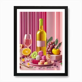 Pink Wine And Fruit Art Print