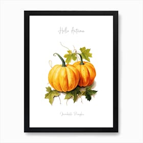 Hello Autumn Jarrahdale Pumpkin Watercolour Illustration 2 Art Print