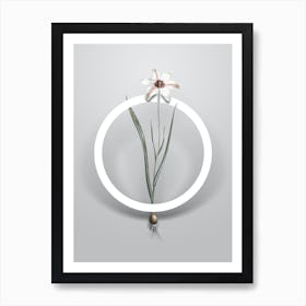 Vintage Lady Tulip Minimalist Flower Geometric Circle on Soft Gray n.0042 Art Print