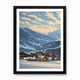 Kitzbühel, Austria Ski Resort Vintage Landscape 3 Skiing Poster Art Print