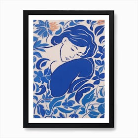 Blue Woman Silhouette 3 Art Print