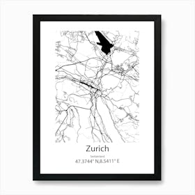 Zurich,Switzerland Minimalist Map Art Print