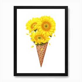 Ice Cream With Sunflowers Art Print