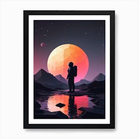 Low Poly Astronaut Minimalist Sunset (15) Art Print