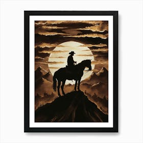 Cowboy At Sunset Art Print