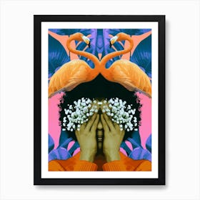 Floral Flamingos Art Print