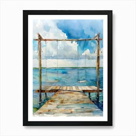 Swings On The Dock Watercolor Painting Art Print