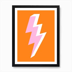 Triple Lightning Bolt Pink on Orange Art Print