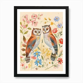 Folksy Floral Animal Drawing Owl 5 Art Print