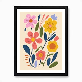 Flowers On A Beige Background 1 Art Print